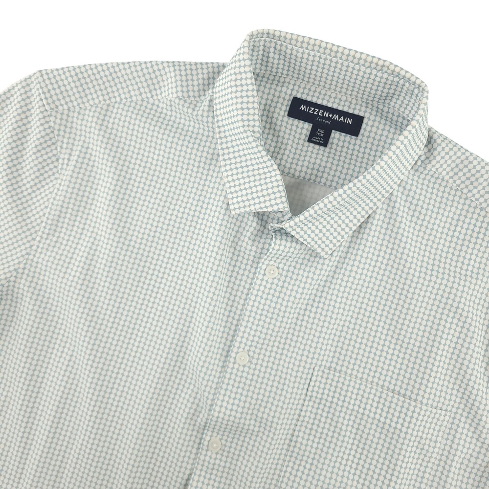 Mizzen+Main Leeward Shirt Mens 2XL Blue Short Sleeve Button Up Trim Fit Casual